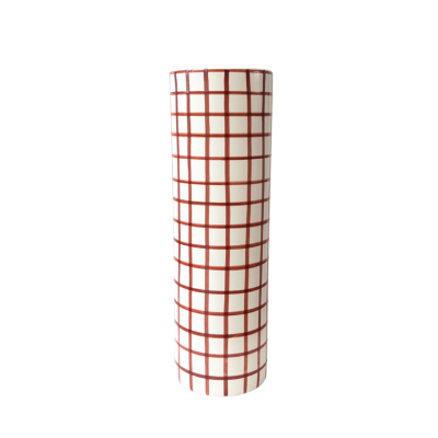 Bat Trang Tall Checked Ceramic Vase In Red