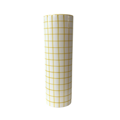 Bat Trang Tall Checked Ceramic Vase In Yellow