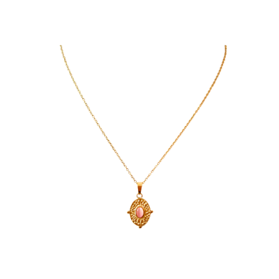 Rouge - 18K Gold Plated Necklace with Pink Stone Pendant