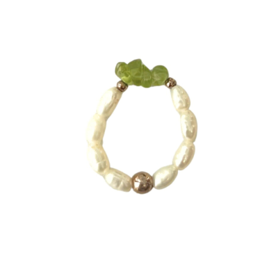 Miya - Peridot & Pearl Bead Ring