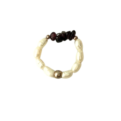 Miya - Garnet & Pearl Bead Ring