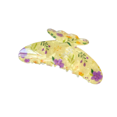 Jelly Hair Claw - Yellow with Purple Flower