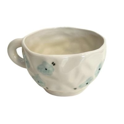 Bat Trang Ceramic Short Wasabi Mug In Blue Flower