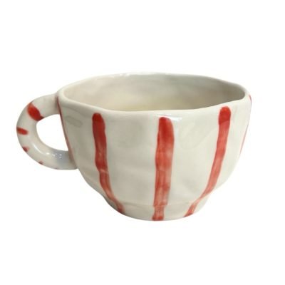Bat Trang Ceramic Short Wasabi Mug In Red Striped