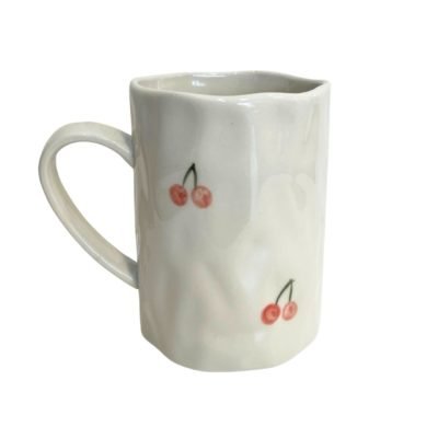 Bat Trang Ceramic Tall Wasabi Mug In Red Cherry