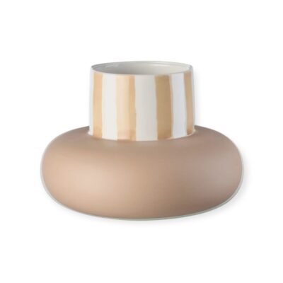 Bat Trang Ceramic Circle Vase In Striped Pink