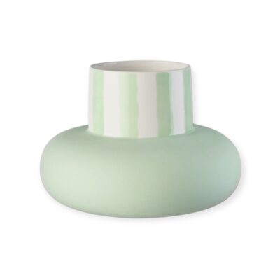 Bat Trang Ceramic Circle Vase In Striped Mint