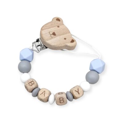 Children's Bear Silicon Pacifier Holder in Baby Blue