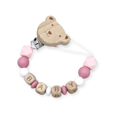 Children's Bear Silicon Pacifier Holder in Pink