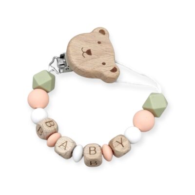 Children's Bear Silicon Pacifier Holder in Green