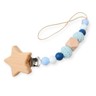 Children's Macrame Pacifier Holder in Blue Star