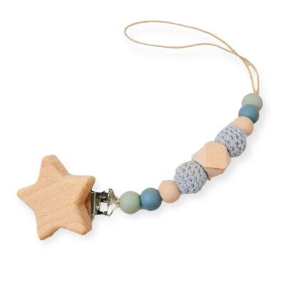 Children's Macrame Pacifier Holder in Green Star