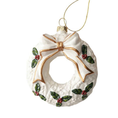 Poly Christmas Ornament - Wreath In White
