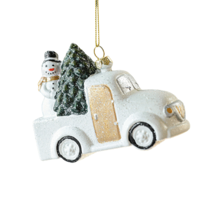 Poly Christmas Ornament - Christmas Truck In White