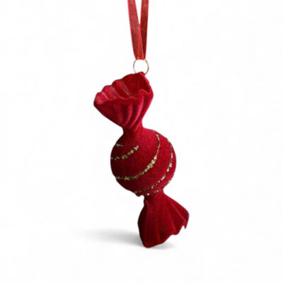 Velvet Christmas Ornament - Candy In Round Shape