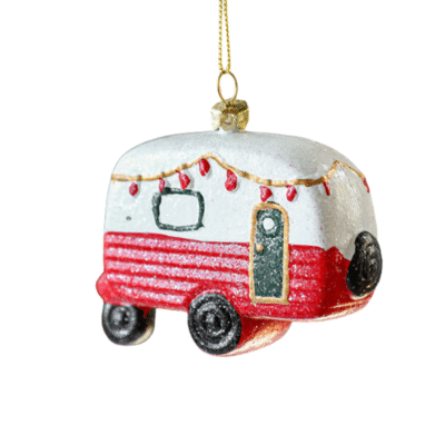Poly Christmas Ornament - Christmas Van In Red