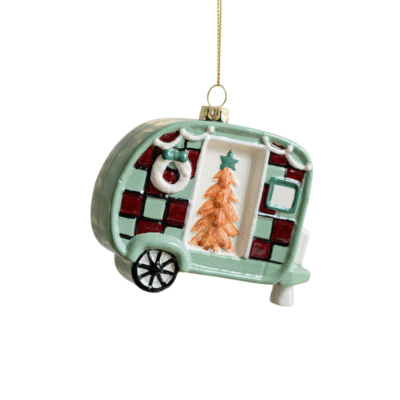 Poly Christmas Ornament - Christmas Van In Turquoise