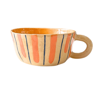 Lindo Crafts - Striped Orange and Blue Short Mug With Penguin Inside