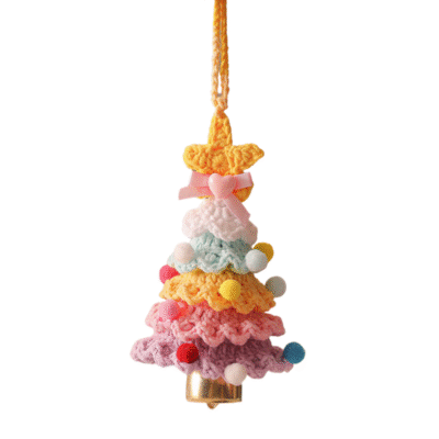 Macrame Christmas Tree With Bell - Colorful
