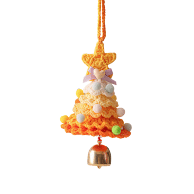 Macrame Christmas Tree With Bell - Orange