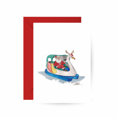 'Santa On Swan Boat' Christmas Card by Laurie Draws