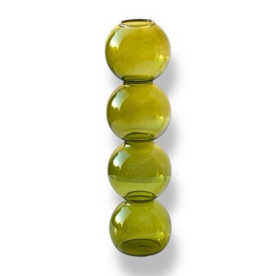 Long Bubble Glass Vase in Green