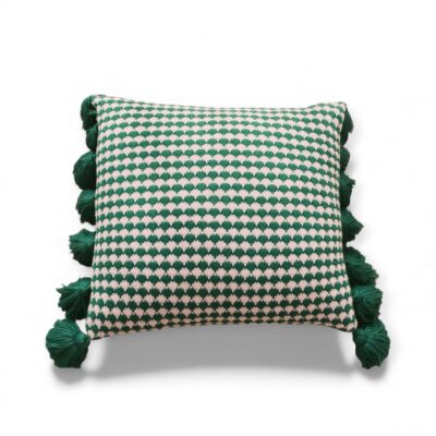Sofa Pillow - Checked Green With Tassels