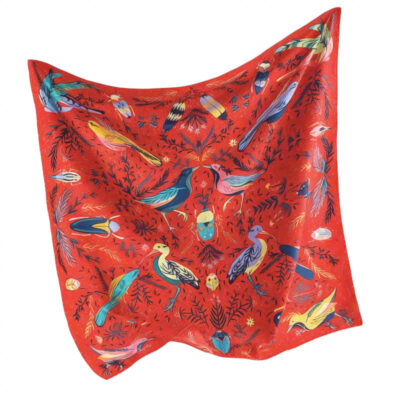 Birdy Paradise Square Scarf in Red