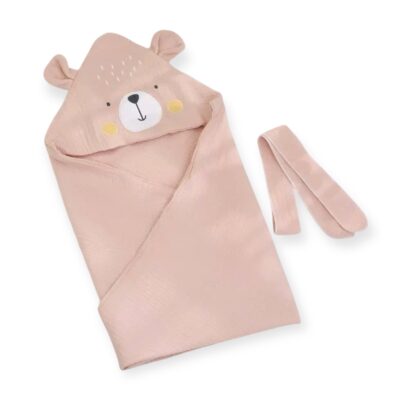 Bear Hooded Muslin Bath Towel in Pink