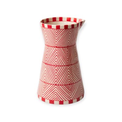 Bat Trang Hourglass Ceramic Vase With Geometric Red & White Pattern