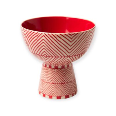 Bat Trang Ceramic Nut Bowl With Geometric Red & White Pattern