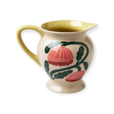Bat Trang Ceramic Pitcher in Pink Bloom With Yellow Handle