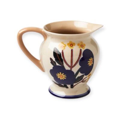 Bat Trang Ceramic Pitcher in Blue Bloom With Pink Handle